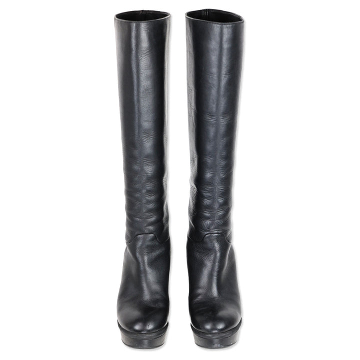 Marni Black Leather Platform Riding Booties