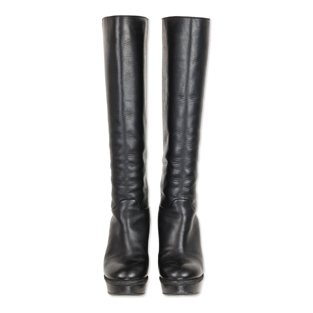 Marni Black Leather Platform Riding Booties