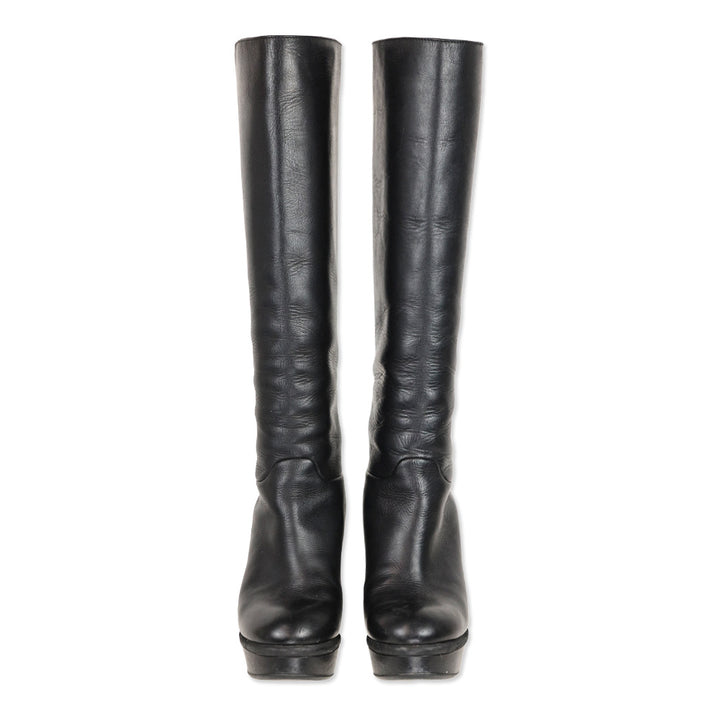 Marni Black Leather Platform Riding Booties