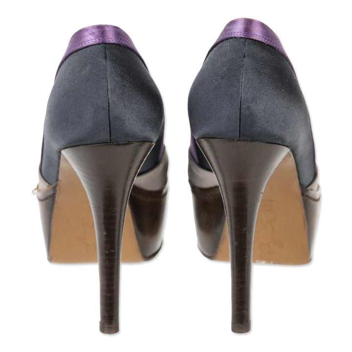 Marni Black Purple Multi Colorblock Satin Platform Pumps
