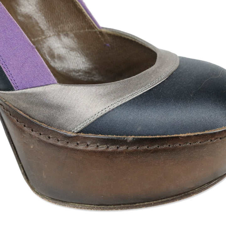 Marni Black Purple Multi Colorblock Satin Platform Pumps