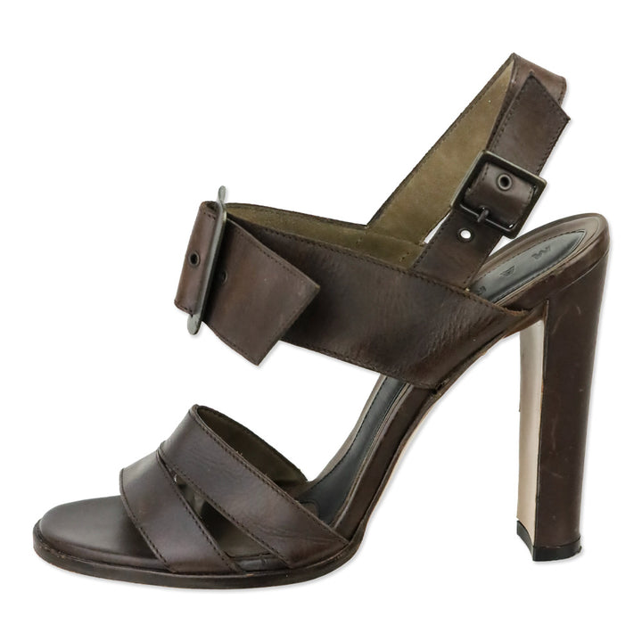 Marni Brown Leather Chunky Buckle Slingback Sandals
