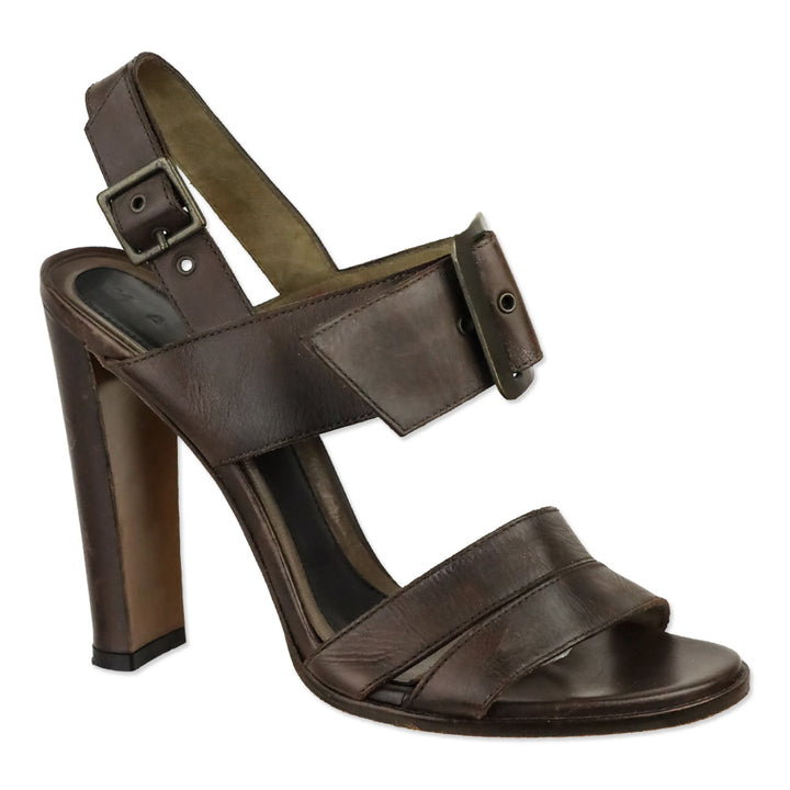 Marni Brown Leather Chunky Buckle Slingback Sandals