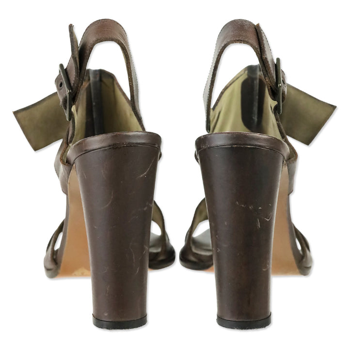 Marni Brown Leather Chunky Buckle Slingback Sandals
