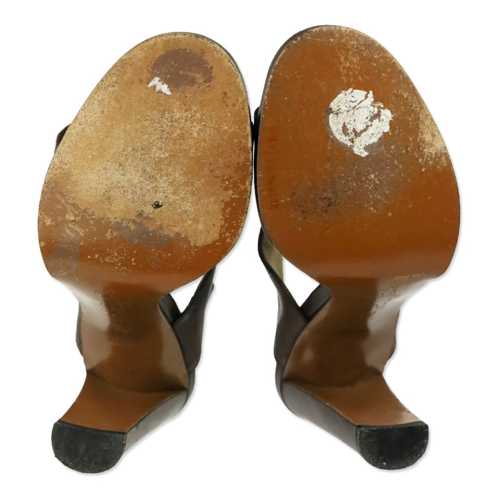 Marni Brown Leather Chunky Buckle Slingback Sandals