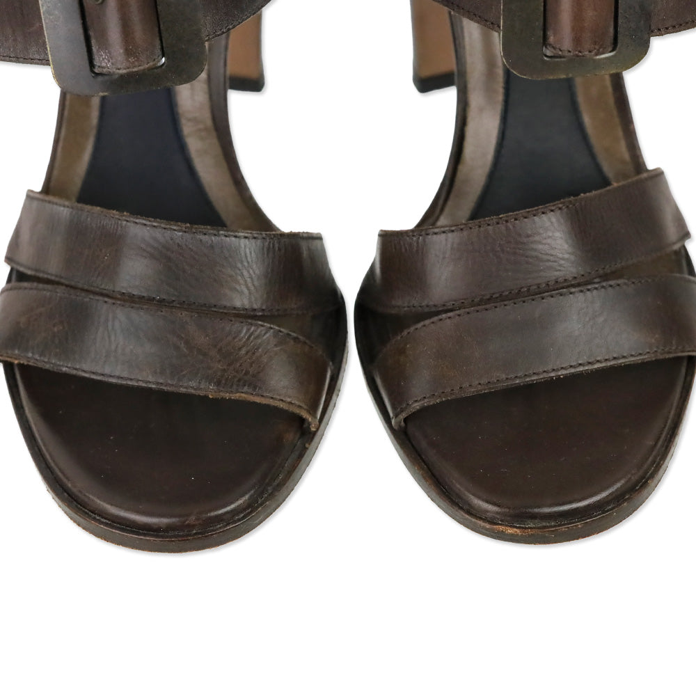 Marni Brown Leather Chunky Buckle Slingback Sandals