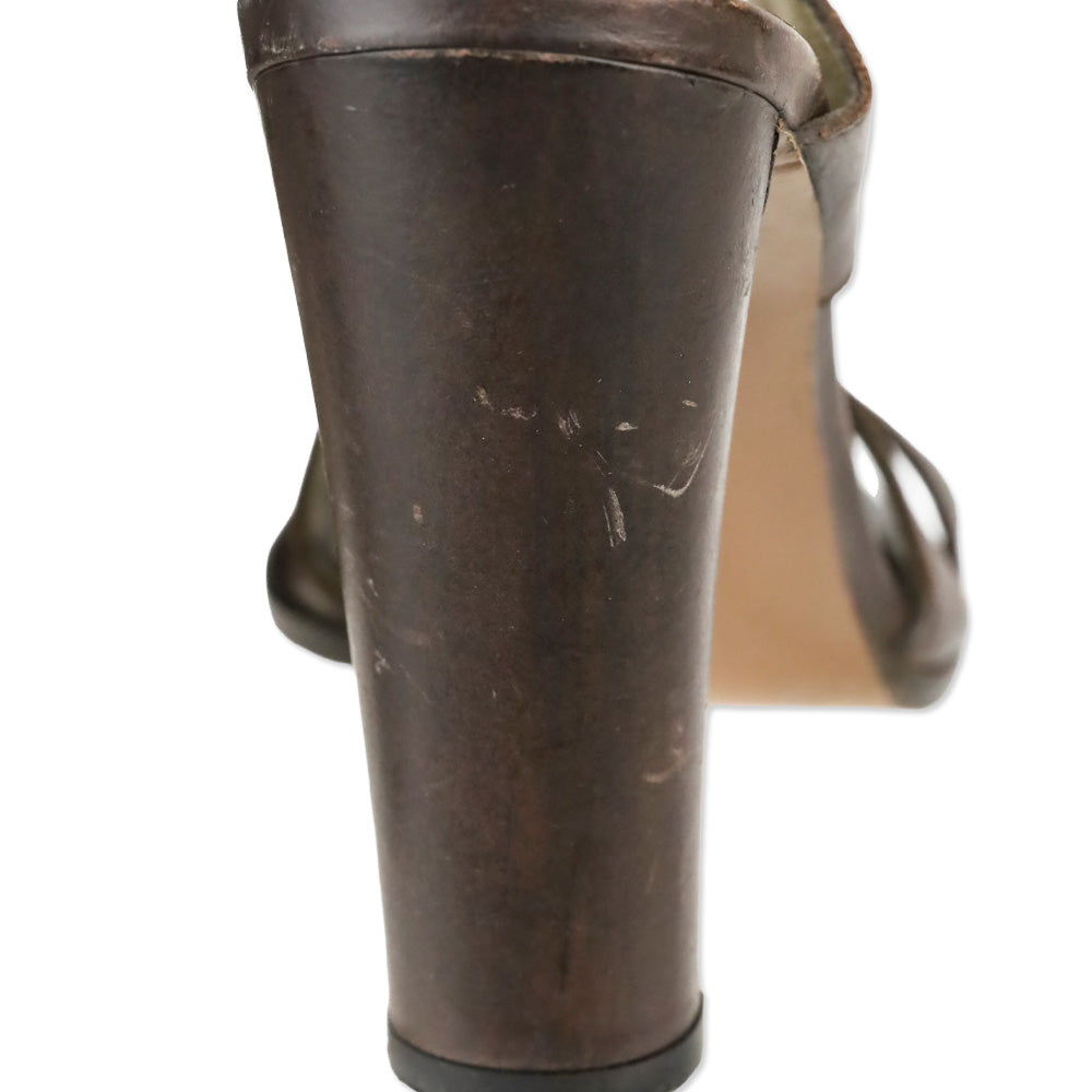 Marni Brown Leather Chunky Buckle Slingback Sandals