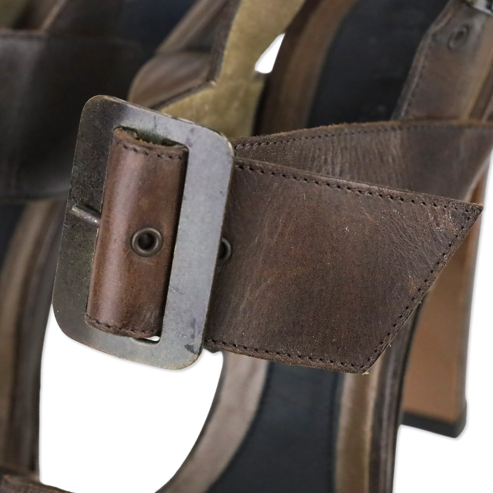 Marni Brown Leather Chunky Buckle Slingback Sandals