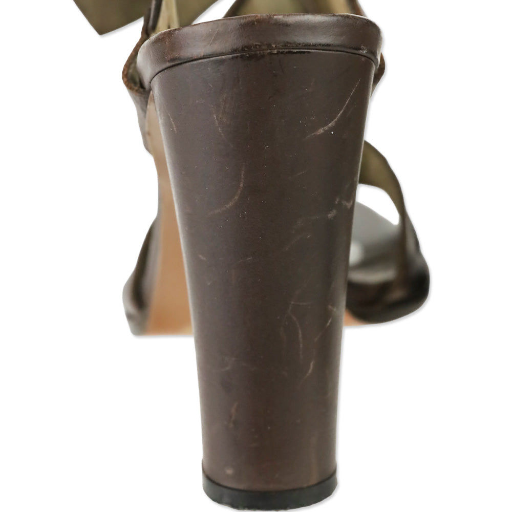 Marni Brown Leather Chunky Buckle Slingback Sandals