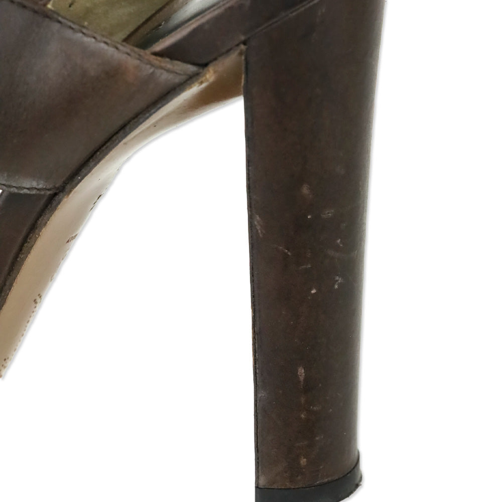 Marni Brown Leather Chunky Buckle Slingback Sandals