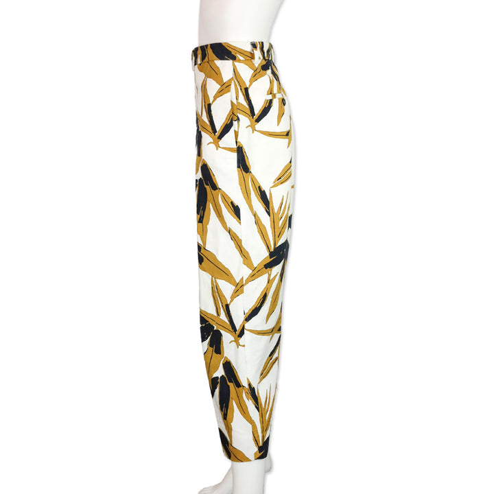 Marni Cream and Brown Leaf Print Mid Rise Pants
