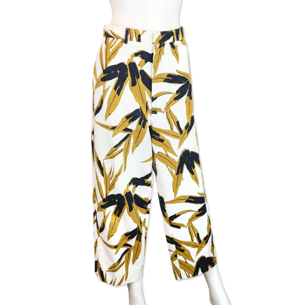 Marni Cream and Brown Leaf Print Mid Rise Pants