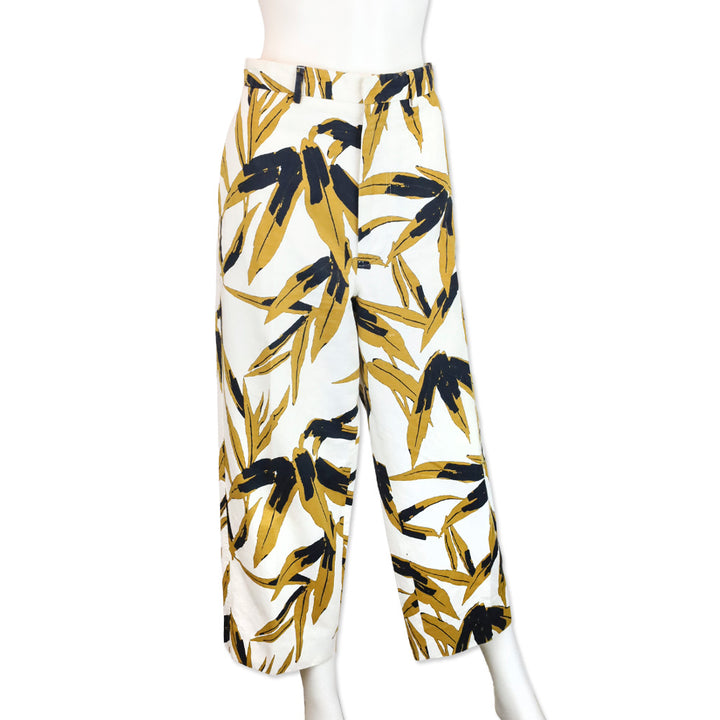 Marni Cream and Brown Leaf Print Mid Rise Pants