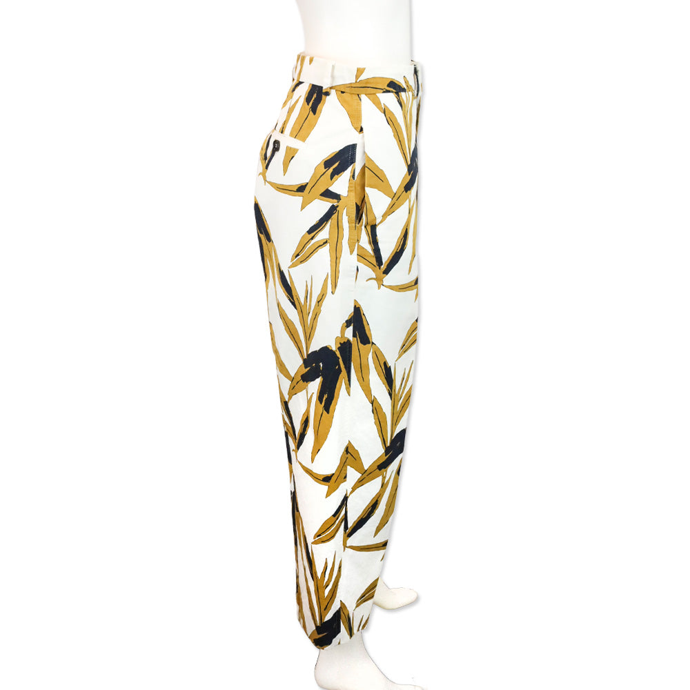 Marni Cream and Brown Leaf Print Mid Rise Pants