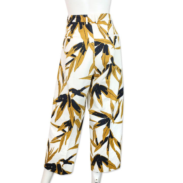 Marni Cream and Brown Leaf Print Mid Rise Pants
