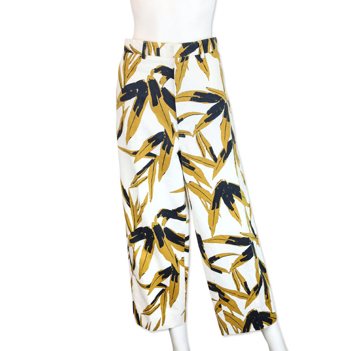 Marni Cream and Brown Leaf Print Mid Rise Pants