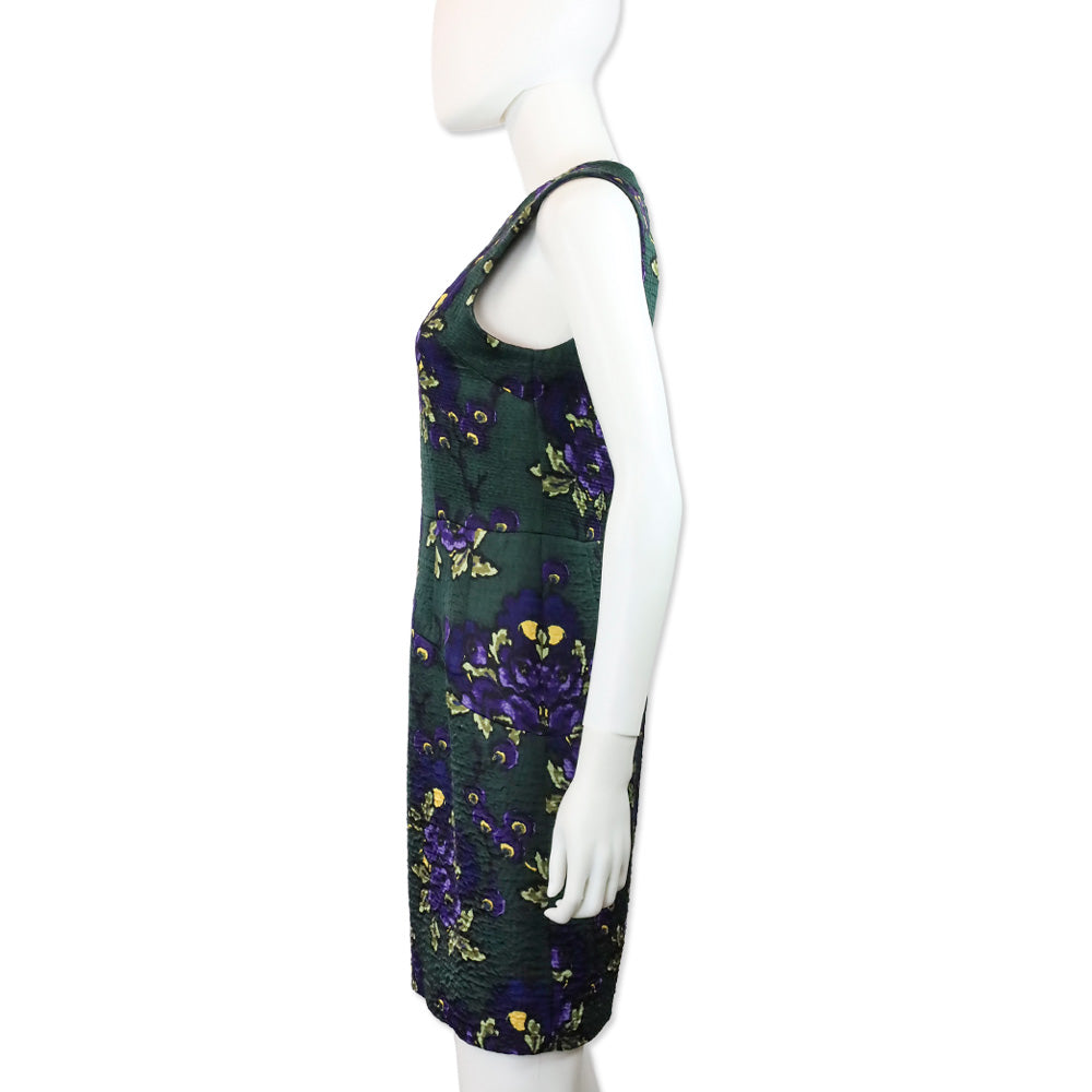 Marni Green & Purple Floral Print Sleeveless Midi Dress