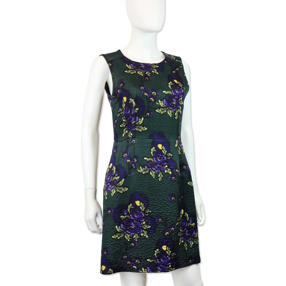 Marni Green & Purple Floral Print Sleeveless Midi Dress