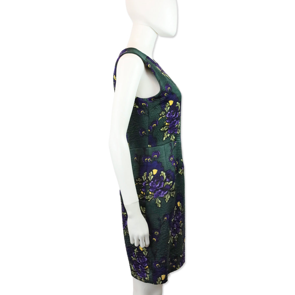 Marni Green & Purple Floral Print Sleeveless Midi Dress