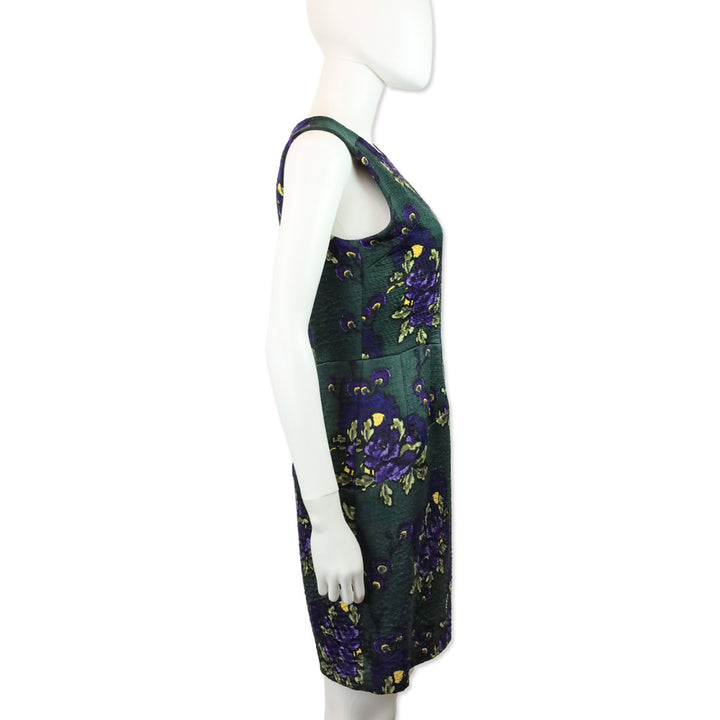 Marni Green & Purple Floral Print Sleeveless Midi Dress