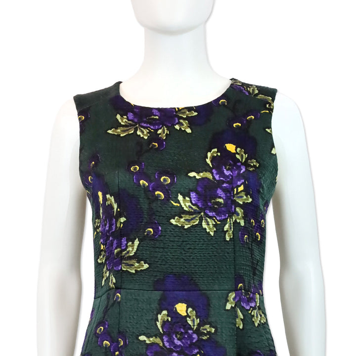 Marni Green & Purple Floral Print Sleeveless Midi Dress