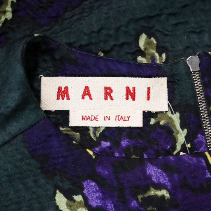 Marni Green & Purple Floral Print Sleeveless Midi Dress