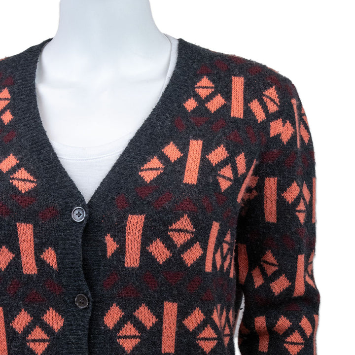 Marni Grey Cashmere Geometric Salmon Print Cardigan