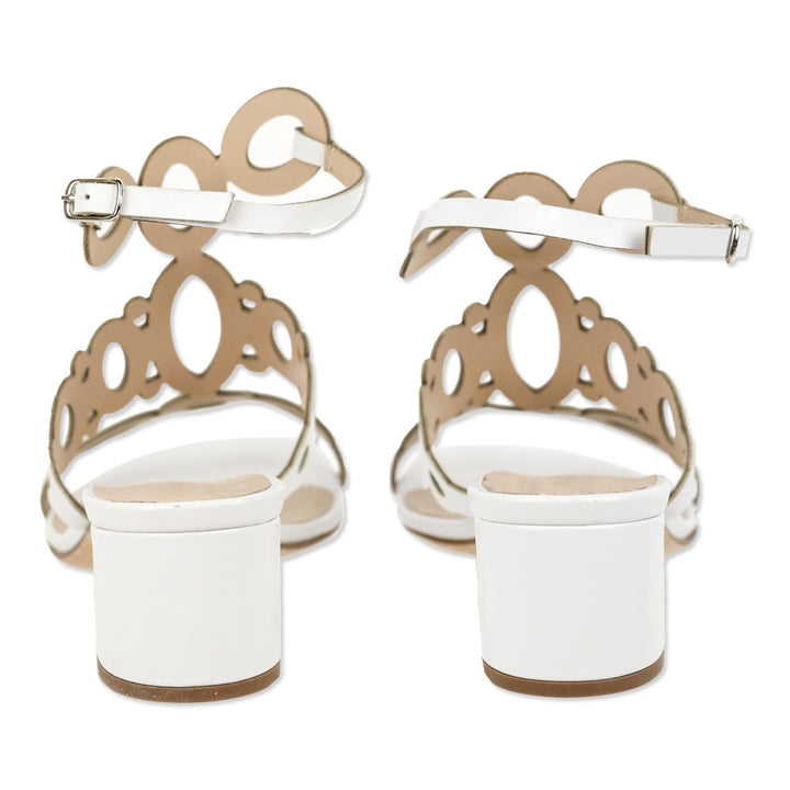 Martin Clay White Cut-Out Leather T-Strap Sandals