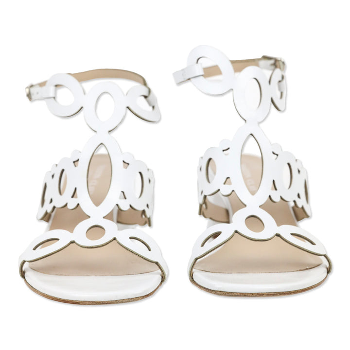 Martin Clay White Cut-Out Leather T-Strap Sandals