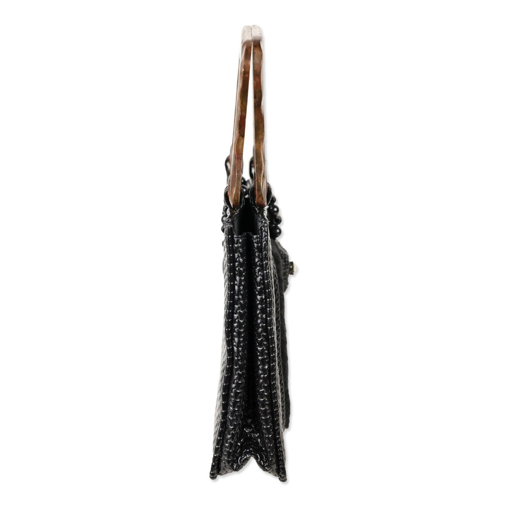 Mary Frances Black Fur Wood Top Handle Bag