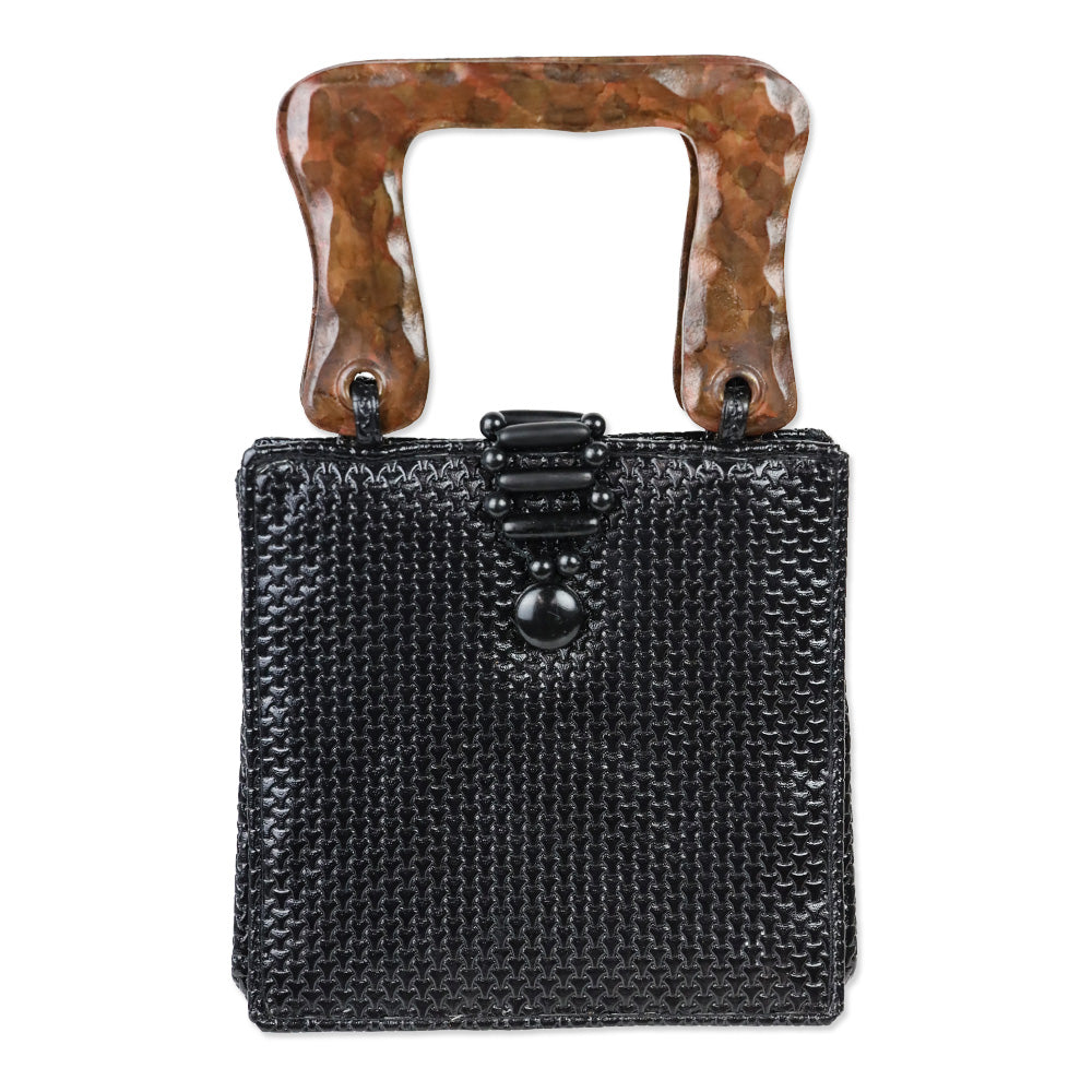Mary Frances Black Fur Wood Top Handle Bag