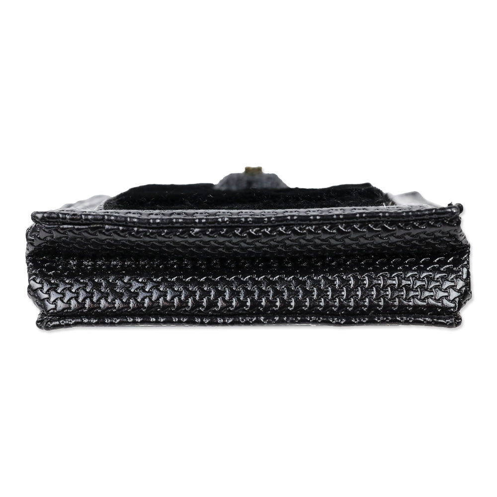 Mary Frances Black Fur Wood Top Handle Bag