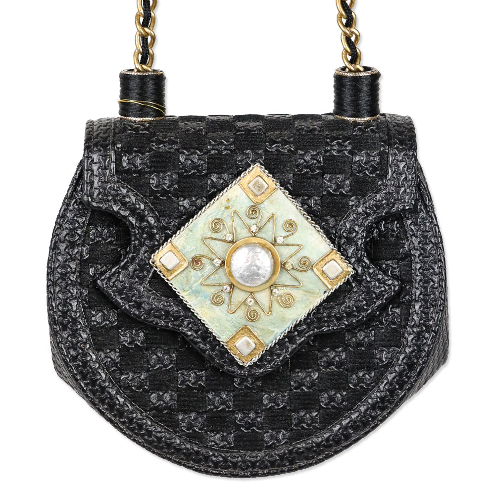 Mary Frances Black Leather Saddle Shoulder Bag