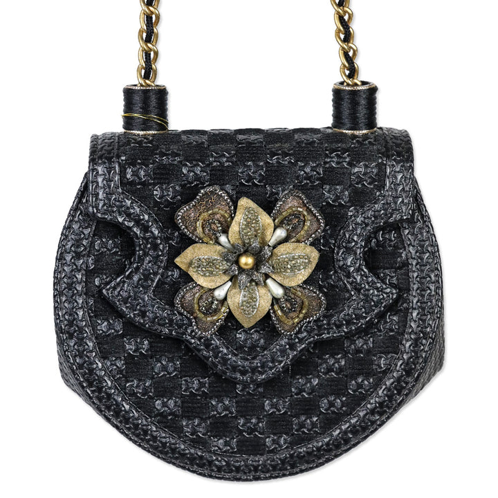 Mary Frances Black Leather Saddle Shoulder Bag