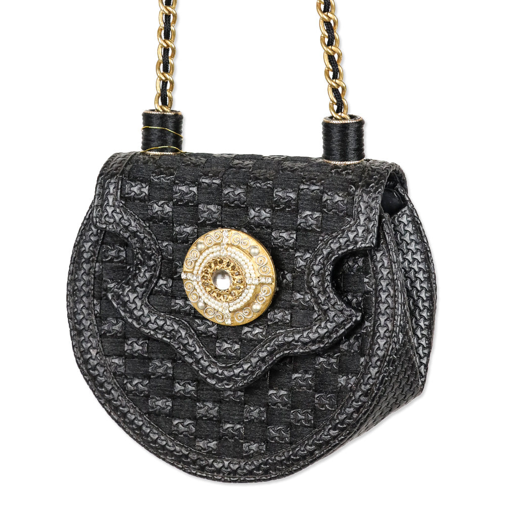 Mary Frances Black Leather Saddle Shoulder Bag