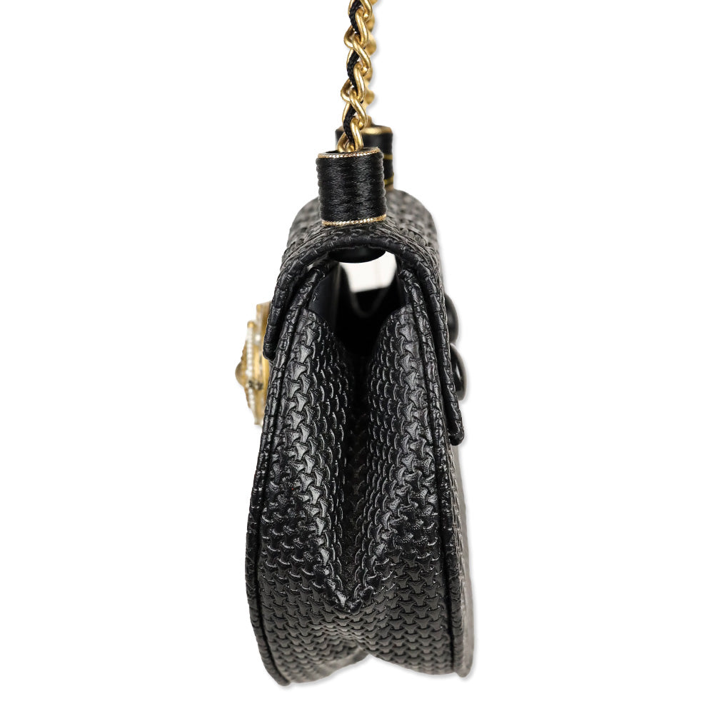 Mary Frances Black Leather Saddle Shoulder Bag