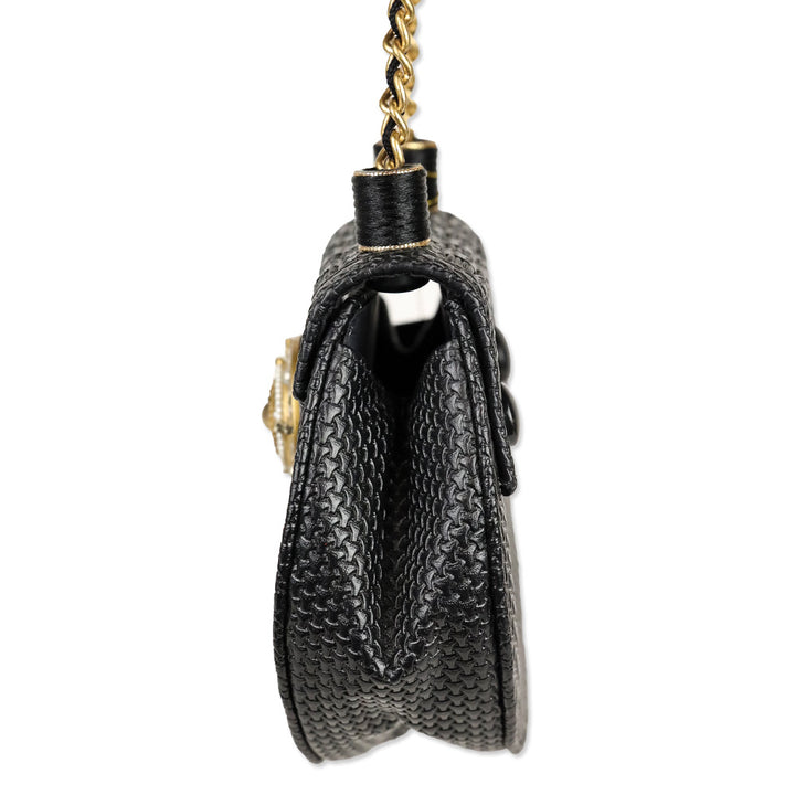 Mary Frances Black Leather Saddle Shoulder Bag