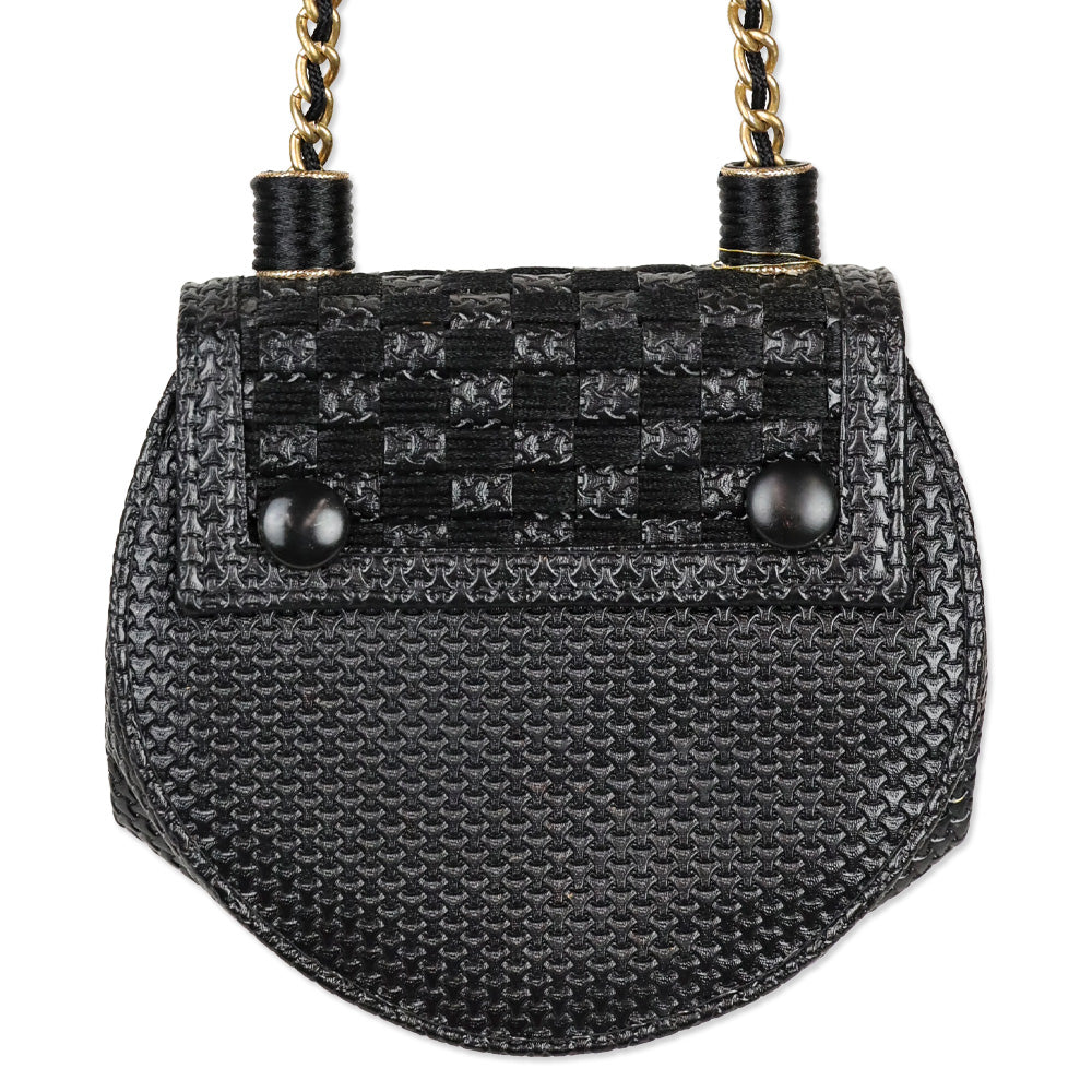Mary Frances Black Leather Saddle Shoulder Bag