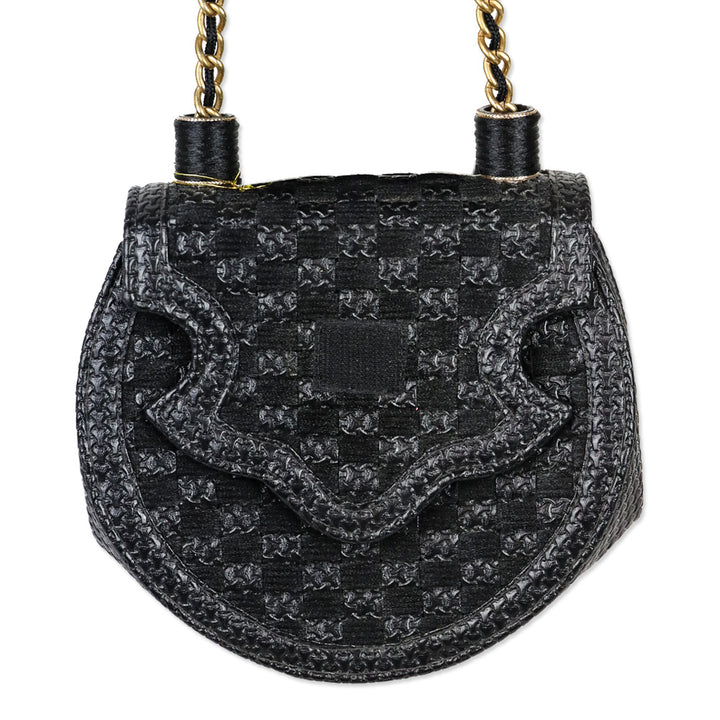 Mary Frances Black Leather Saddle Shoulder Bag