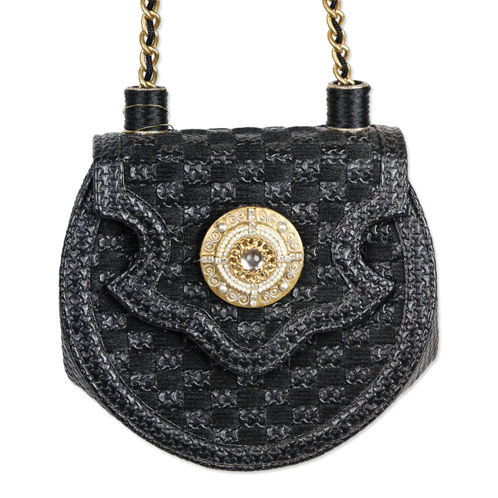Mary Frances Black Leather Saddle Shoulder Bag