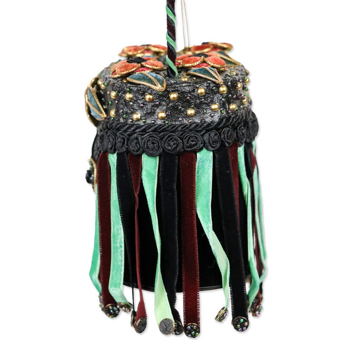 Mary Frances Black Velvet Floral Fringe Frame Handbag