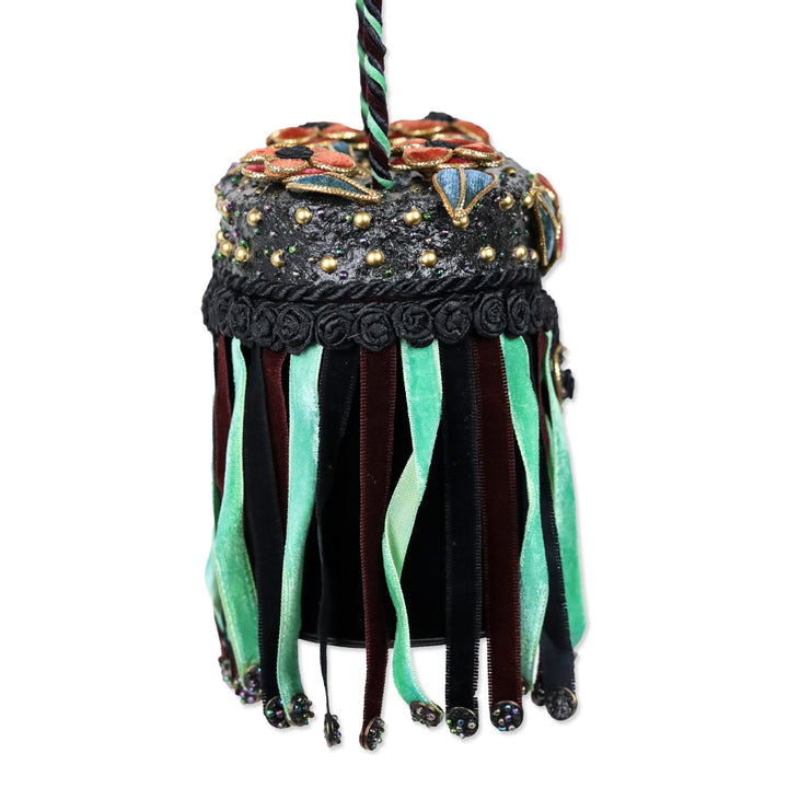 Mary Frances Black Velvet Floral Fringe Frame Handbag