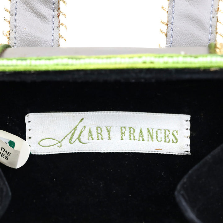 Mary Frances Green Chinese Canvas Motif Quilted Beaded Top Handle Handbag