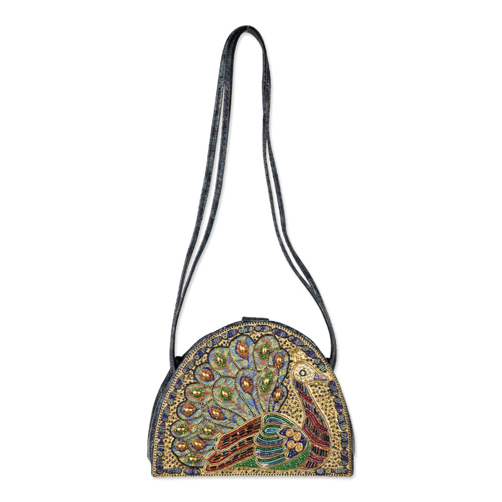 Mary Frances Peacock Beaded Shoulder Handbag