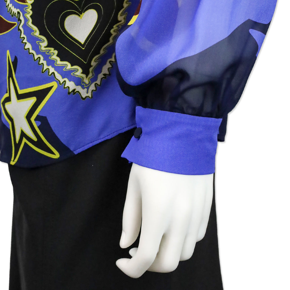 Mary Katrantzou Multicolor Pattern Silk Long Sleeve Blouse with Bow Neck