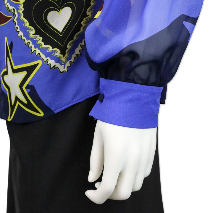 Mary Katrantzou Multicolor Pattern Silk Long Sleeve Blouse with Bow Neck
