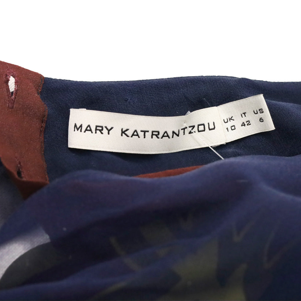 Mary Katrantzou Multicolor Pattern Silk Long Sleeve Blouse with Bow Neck