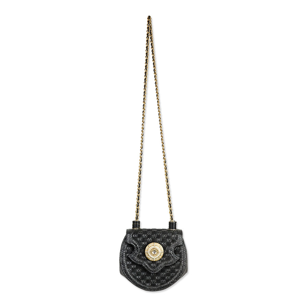 Mary Frances Black Leather Saddle Shoulder Bag