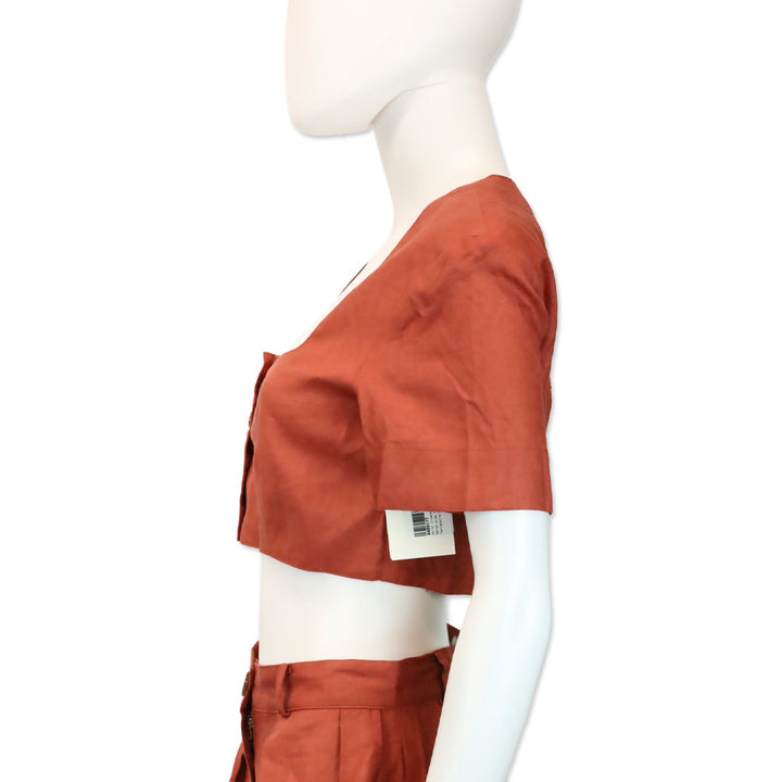Matthew Bruch Terracotta Linen Apron Crop Top