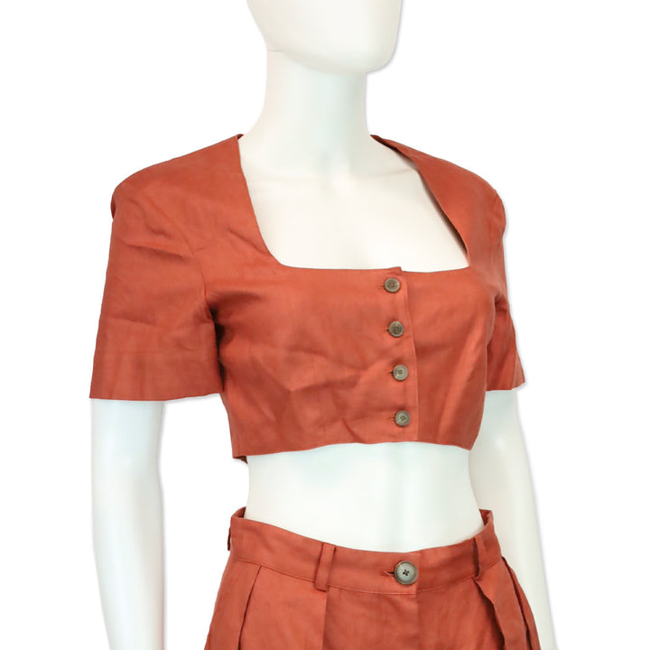 Matthew Bruch Terracotta Linen Apron Crop Top